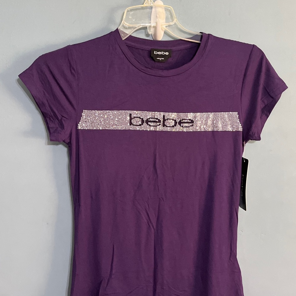 SELLING BeBe TOP for WOMEN SIZE M COLOR PURPLE SHORT SLEEVE BNWT - Picture 5 of 11